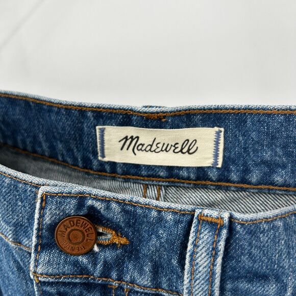 MADEWELL Slouchy Relaxed Fit High Rise Mid Length Blue Denim Shorts Size 28 - Picture 7 of 9
